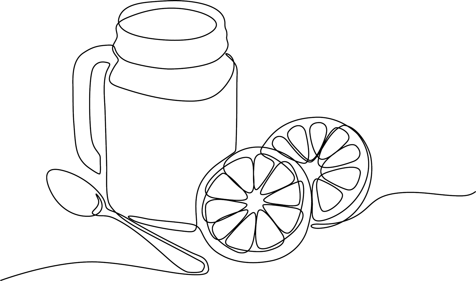 Jar and Orange Slices Line Drawing